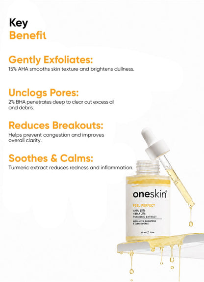 Peel Perfect AHA 15% + BHA 2%, Turmeric Extract - 30ml