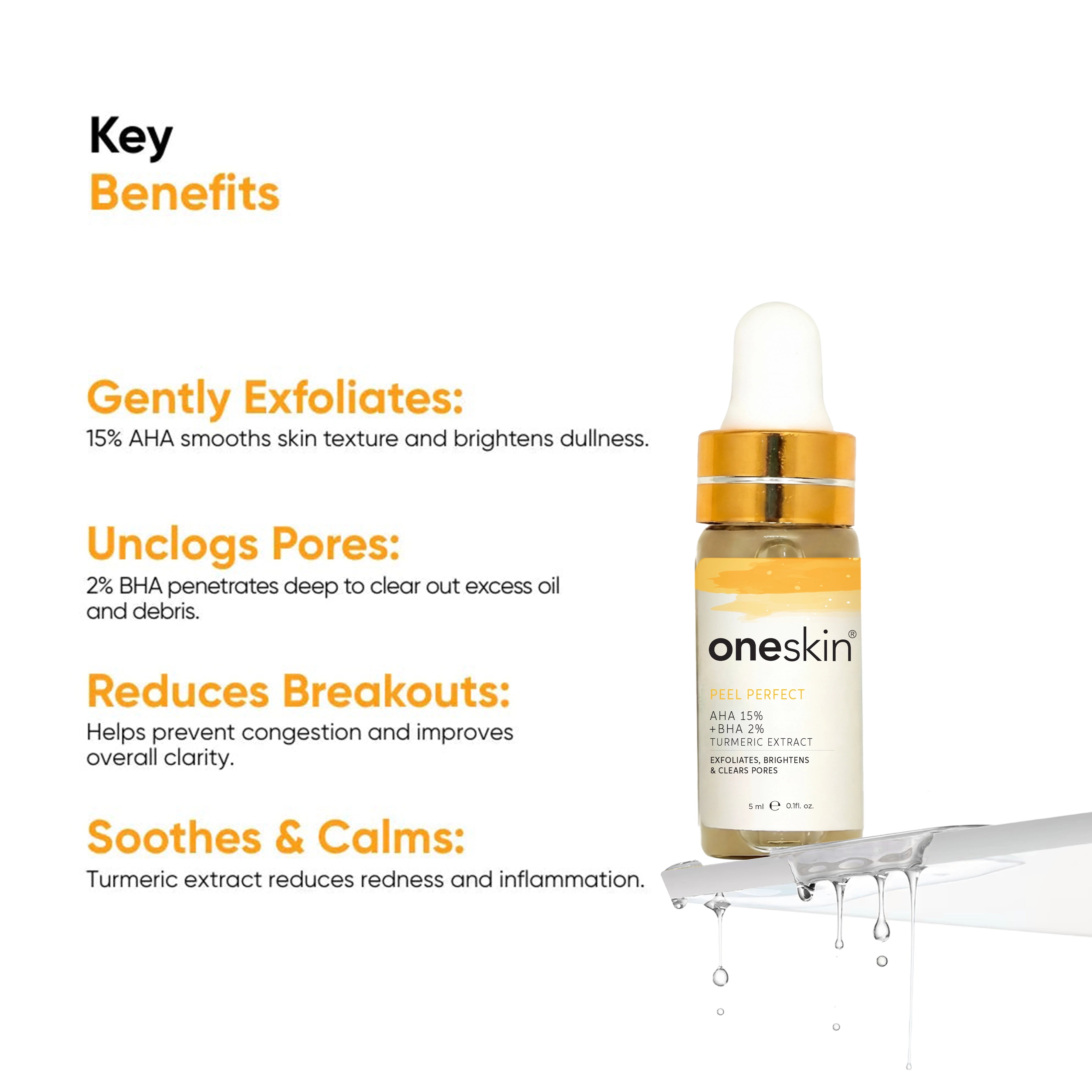 Peel Perfect AHA 15% + BHA 2%, Turmeric Extract - 5ml - Travel Size